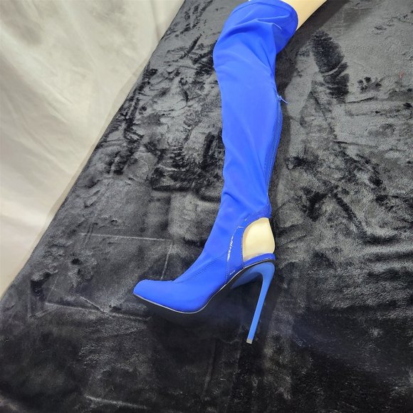 Privileged Royal Blue Over The Knee Lycra Stretch Boots - Picture 1 of 10
